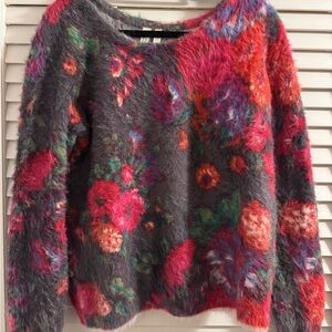 Anthropologie Multicolor Floral Fuzzy Sweater